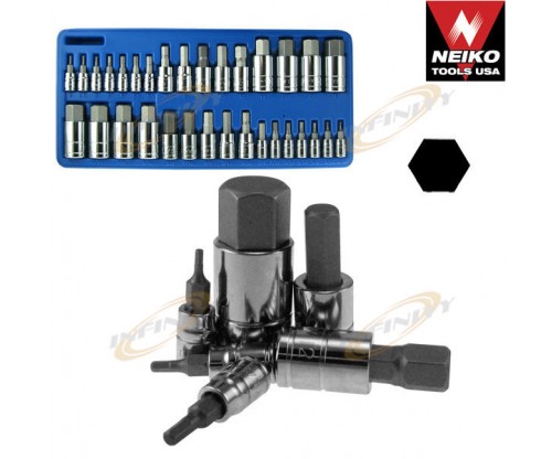 32pc Master Hex Bit Socket Set SAE & METRIC Standard MM Neiko Tools CR-V Mirror